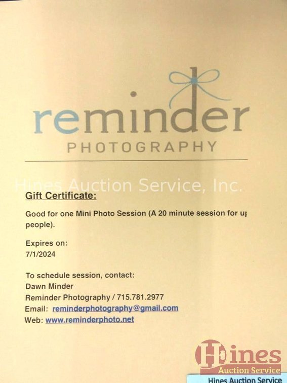 Reminder Photography gift certificate