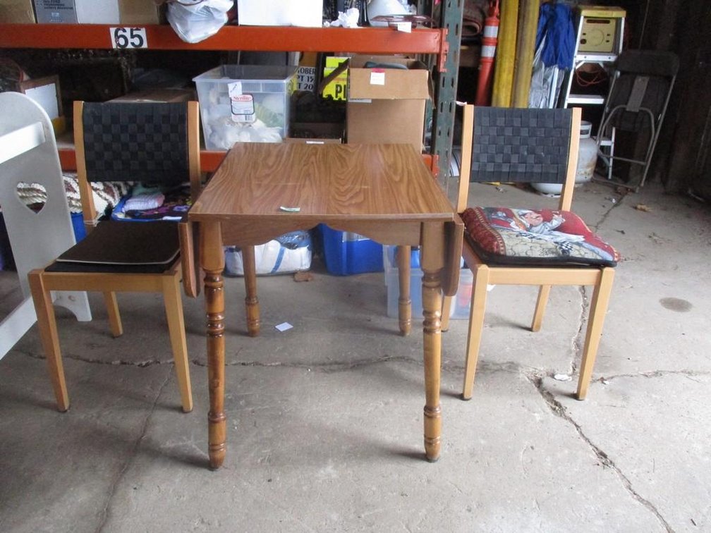 Wood drop leaf dining table with (2) chairs