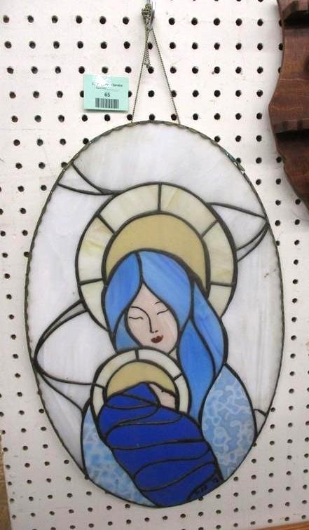 Stained glass Madonna with Baby wall hanging