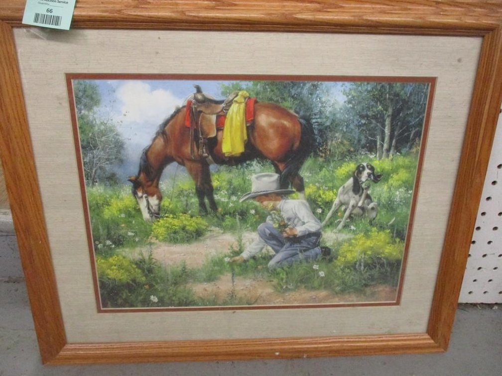 Cowgirl and horse matted and framed print