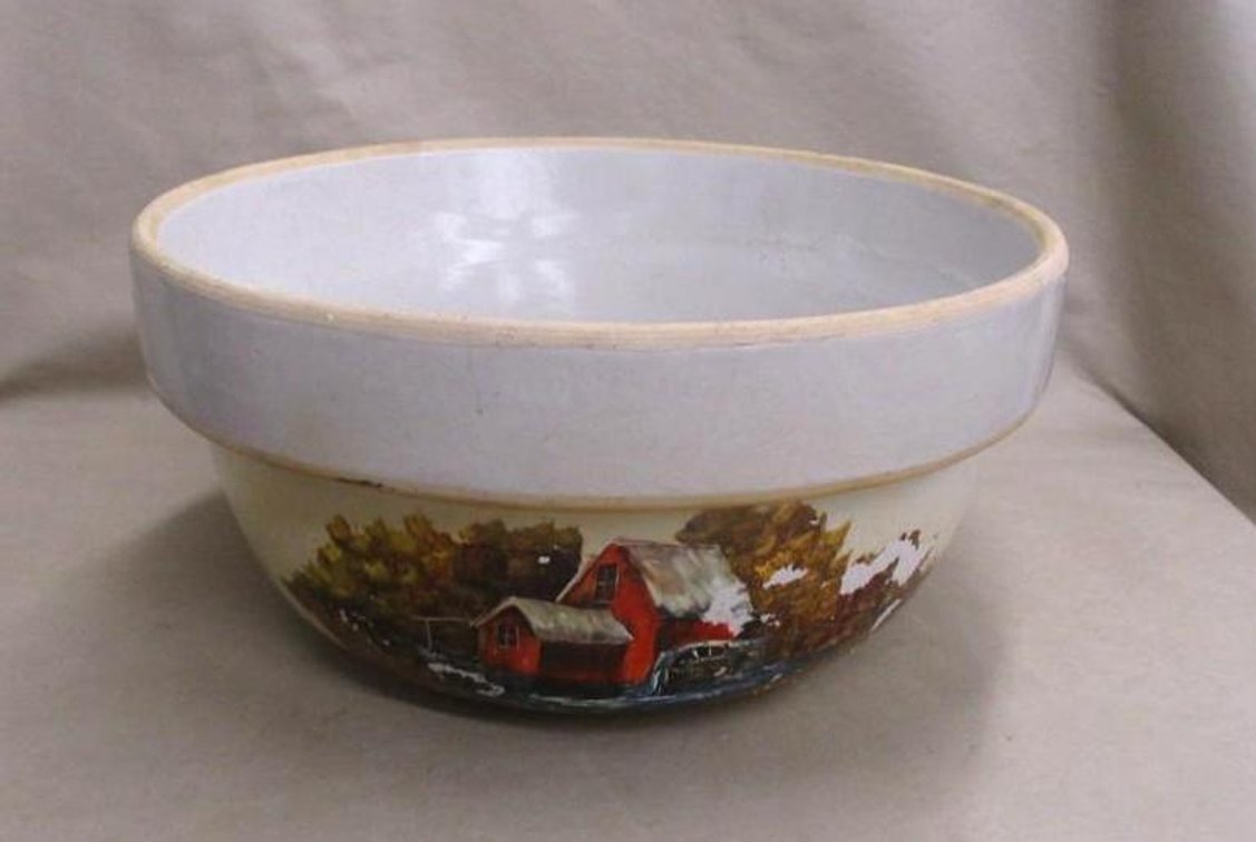 Bottom marked #2 salt glazed pottery mixing bowl