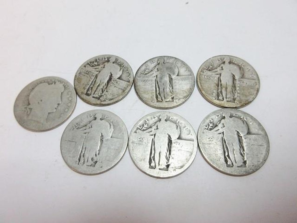(6) Worn date Standing Liberty & (1) Barber quarters