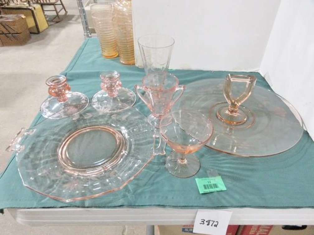 Pink depression glass group