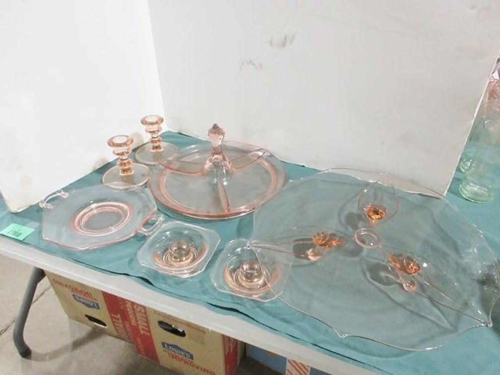 Pink depression glass group