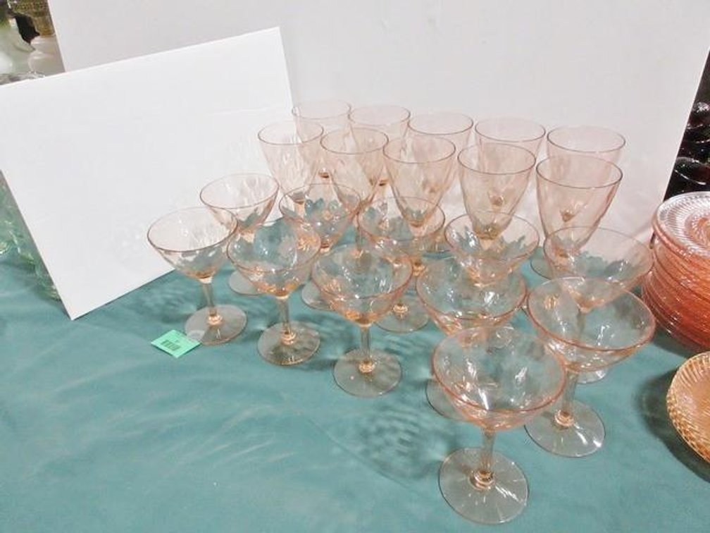 Group of pink depression stemware