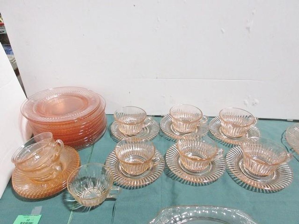 Group of pink depression glass