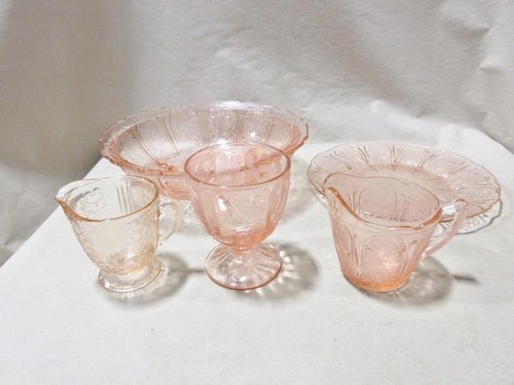 Group of pink depression glass
