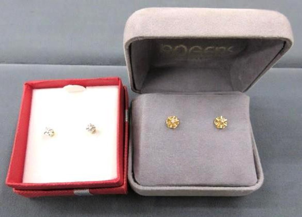(2) Pair gold and small diamond pierced earrings