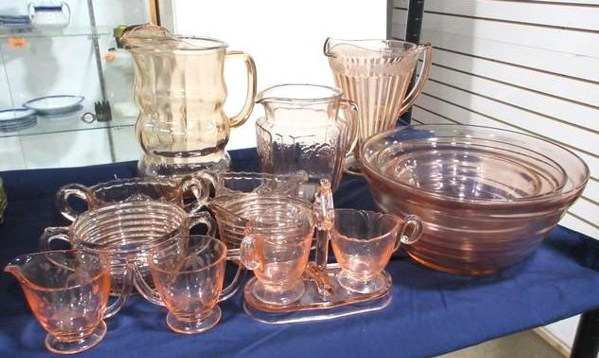 Assorted pink depression glass group