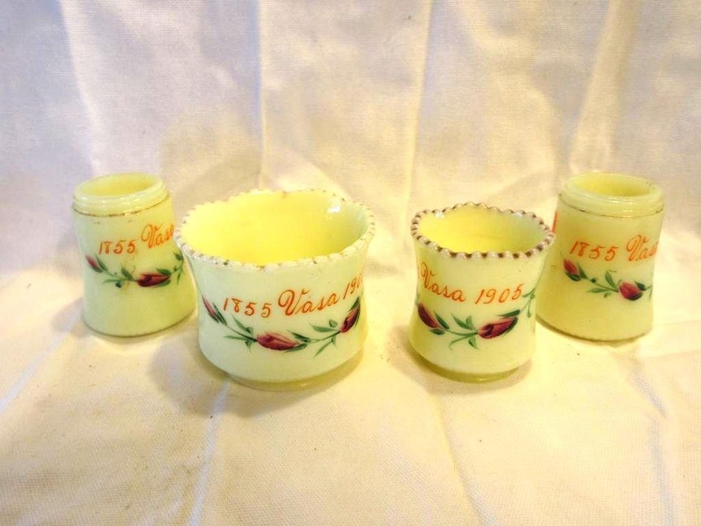 (4) Antique Vasa custard glass 1855-1905 souvenir pieces