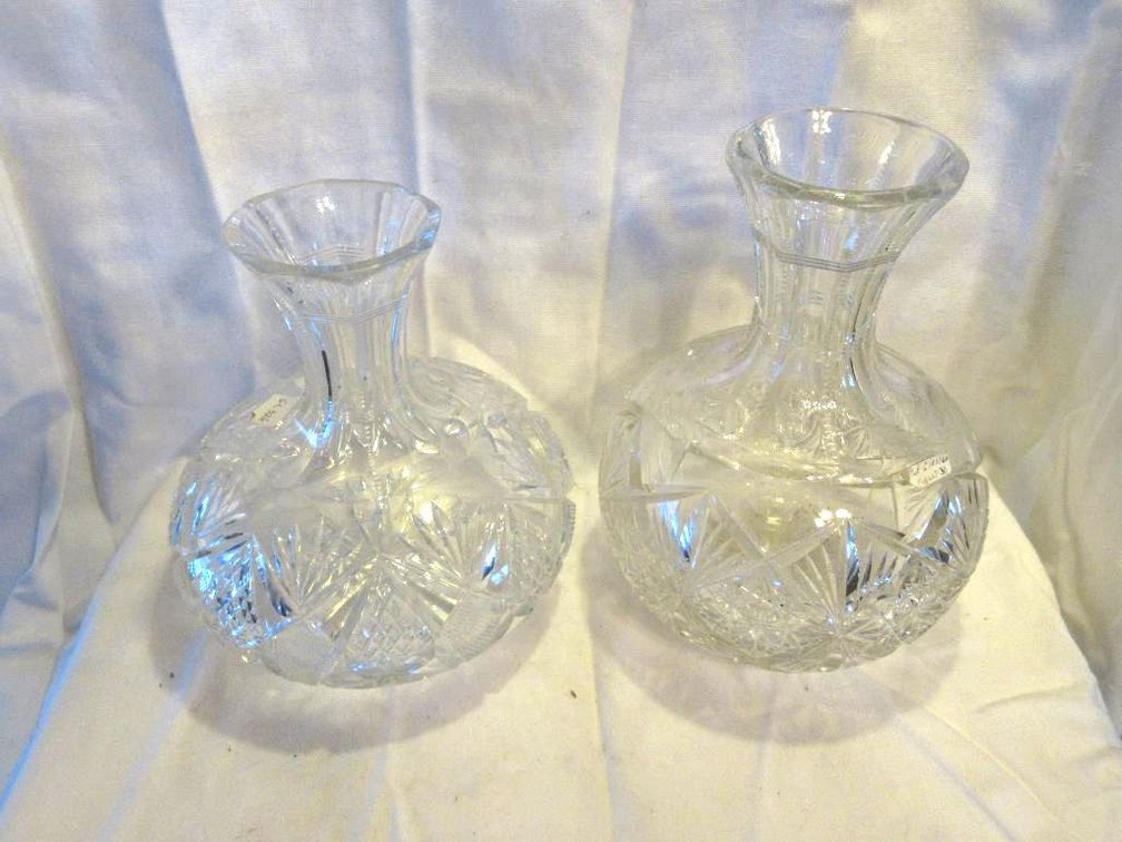 (2) Cut glass decanters