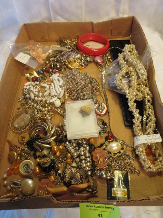 Box of vintage costume jewelry