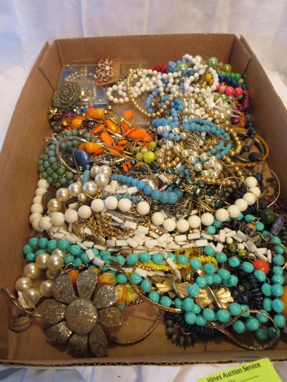 Box of vintage costume jewelry