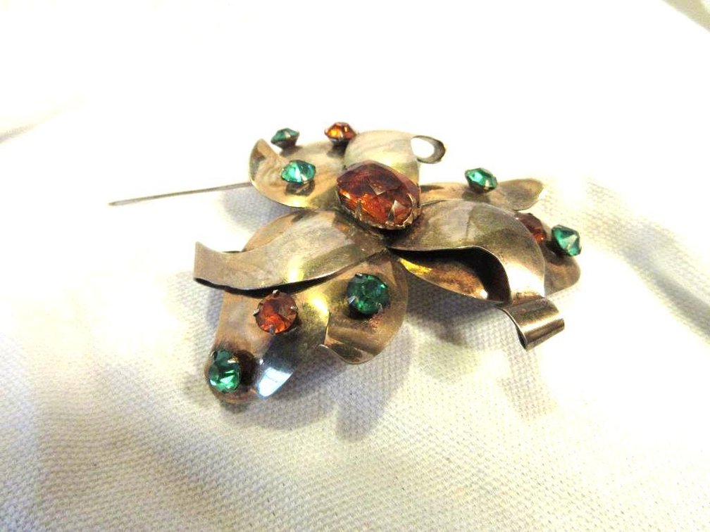 Large sterling broach with stones