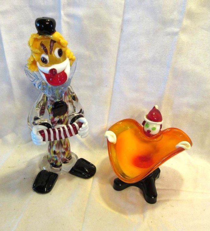 (2) Art glass clowns