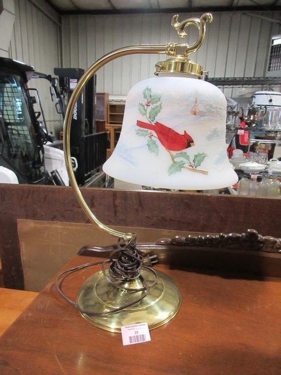 Signed Fenton cardinal table lamp