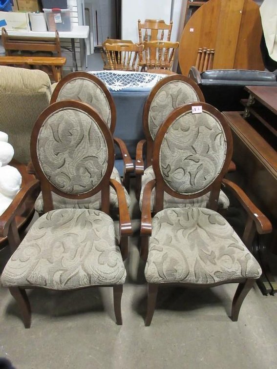 (4) Wooden spoon back upholstered chairs