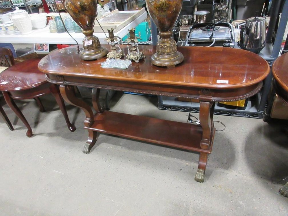 Oval wooden hall table