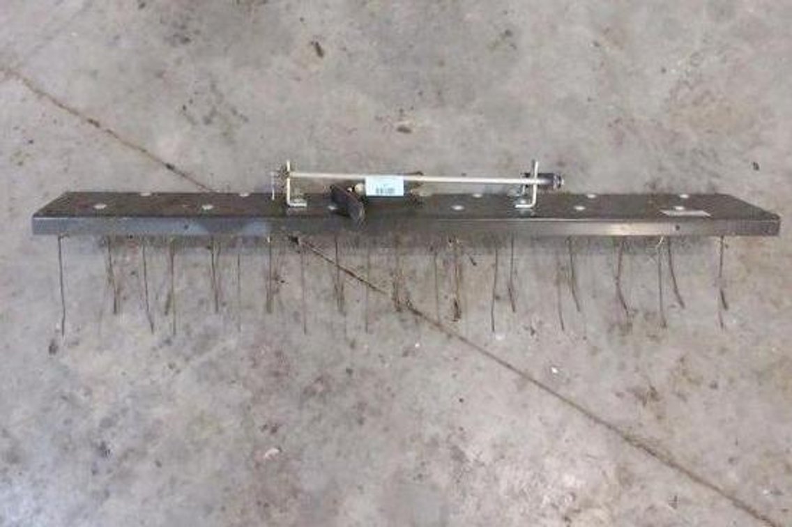 Front mounter tine dethatcher for mower
