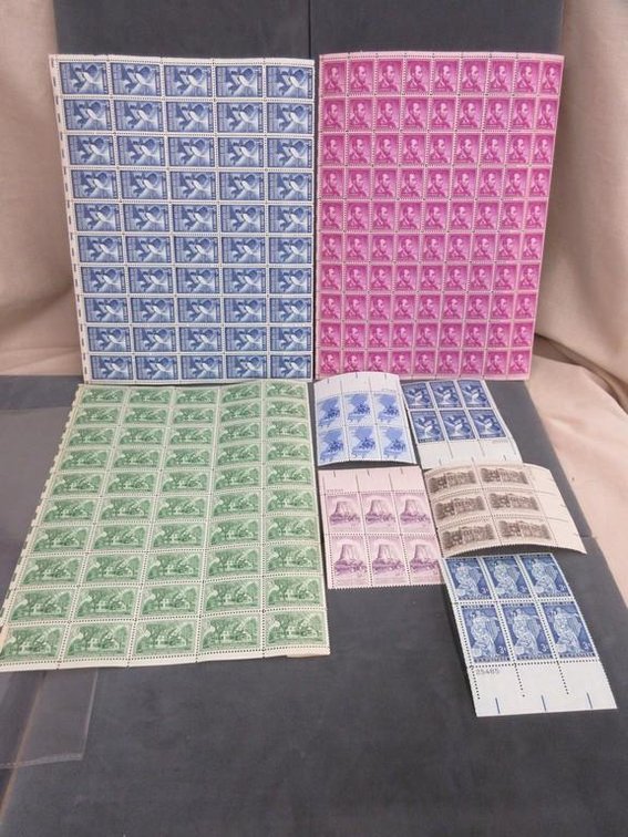 (1) Sheet of 4 cent stamps (2) Sheets of 3 cent stamps and more
