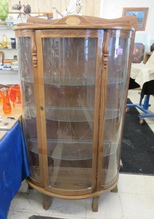 Wooden curved front curio cabinet