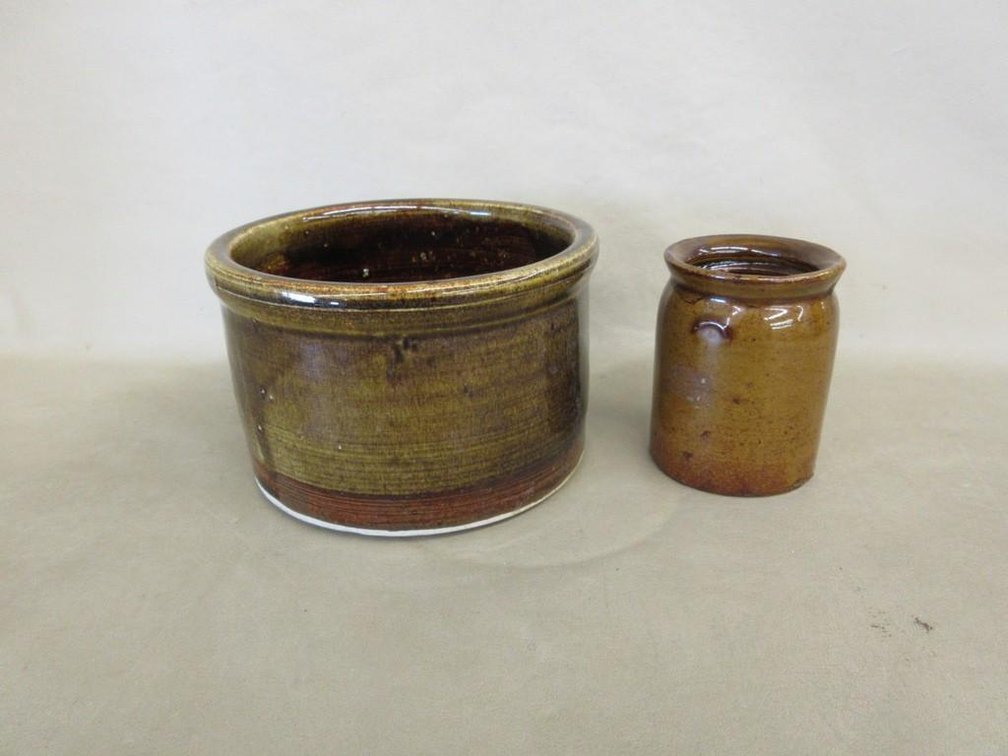 (2) Brown glazed containers