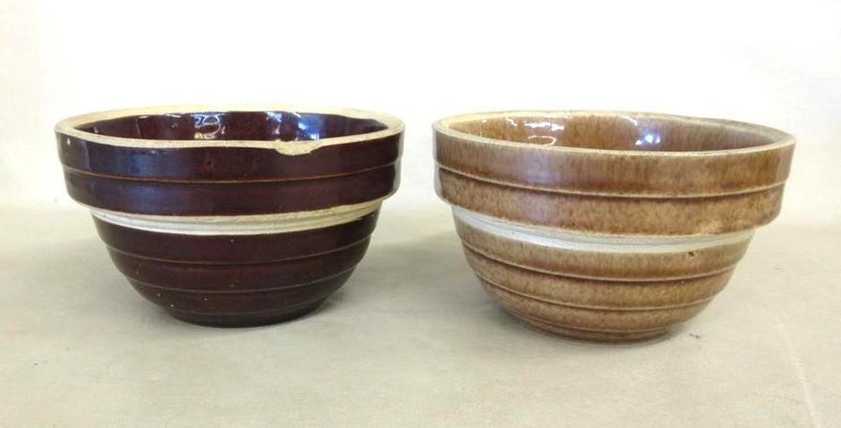 (2) USA glazed stoneware bowls