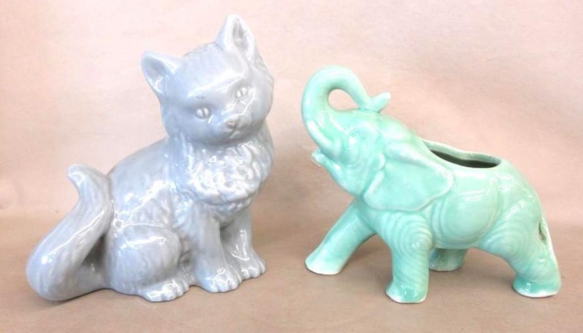 (2) Pottery animal planters