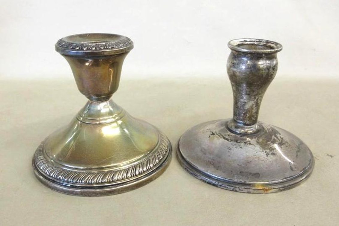 (2) Sterling silver weighted candle sticks