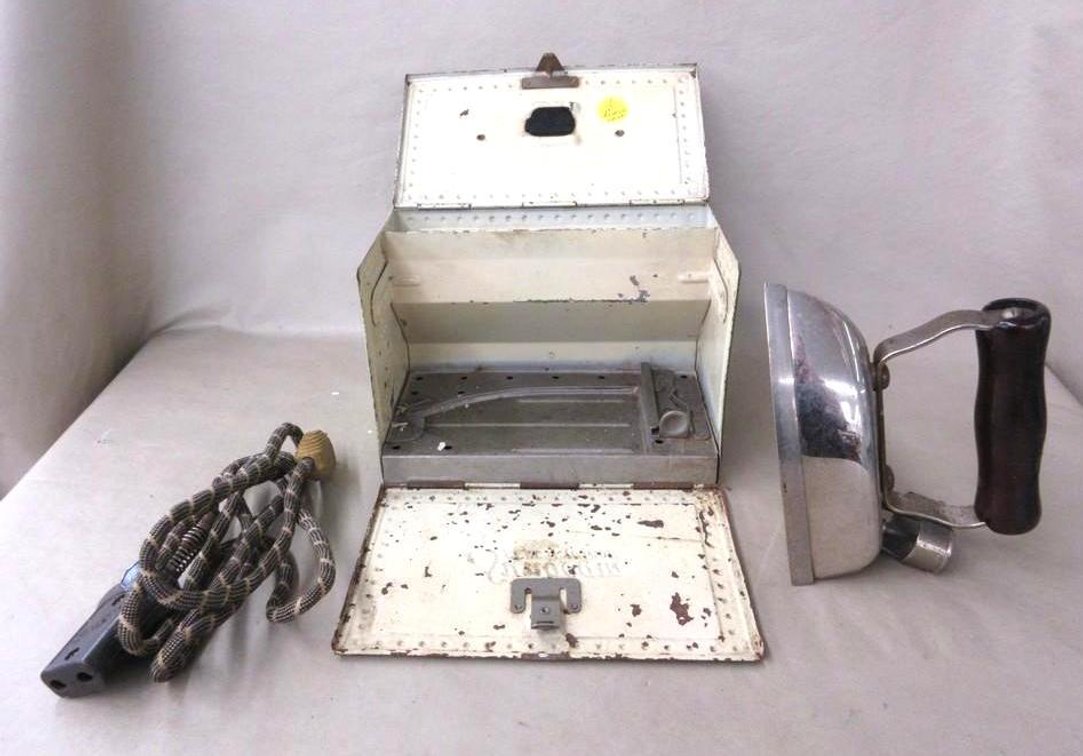 Sunbeam travel iron in metal case