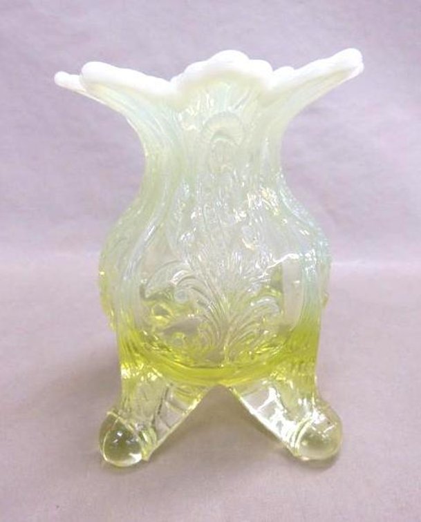 Yellow opalescent footed vase