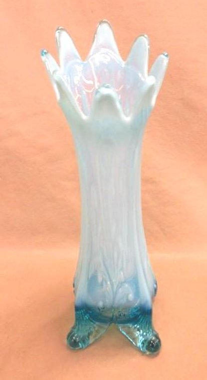 Blue opalescent 4 footed vase