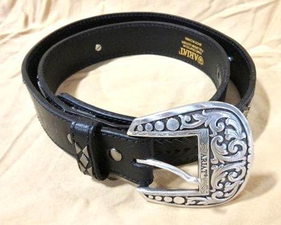 Ariat black leather belt with adornment
