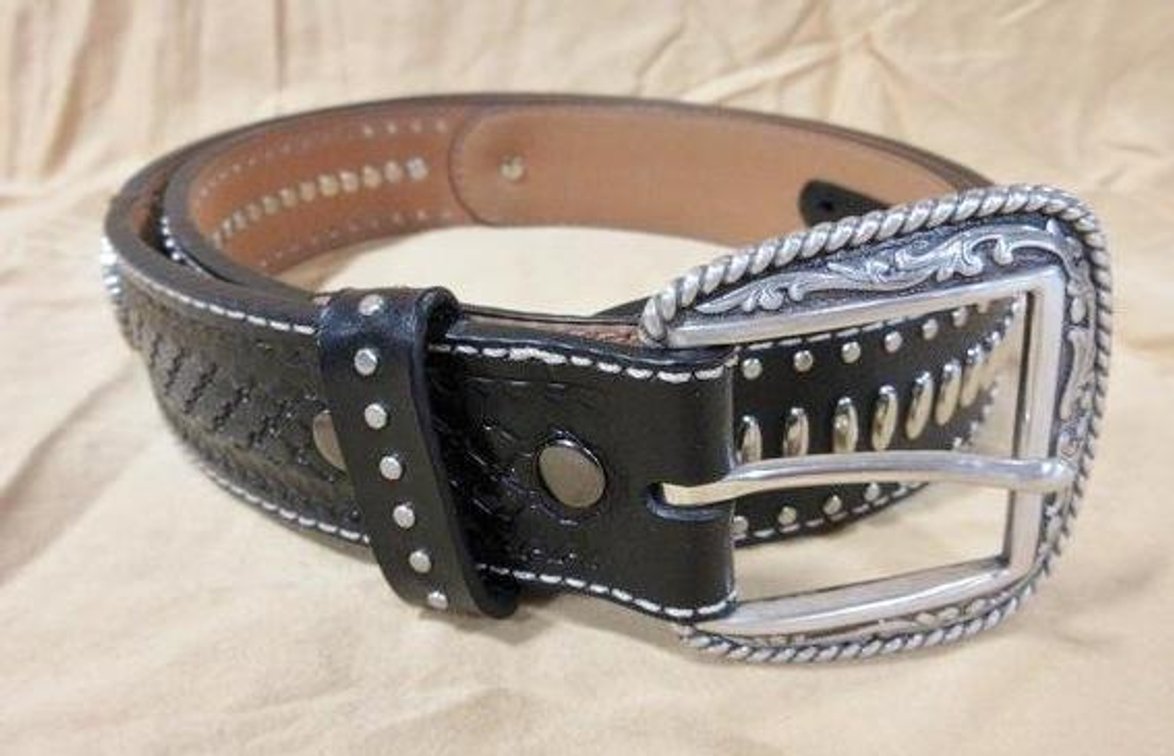Ariat black leather belt with adornment