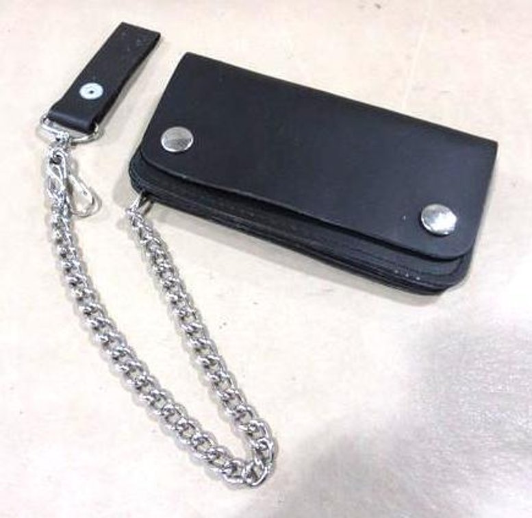 Black leather wallet with chain