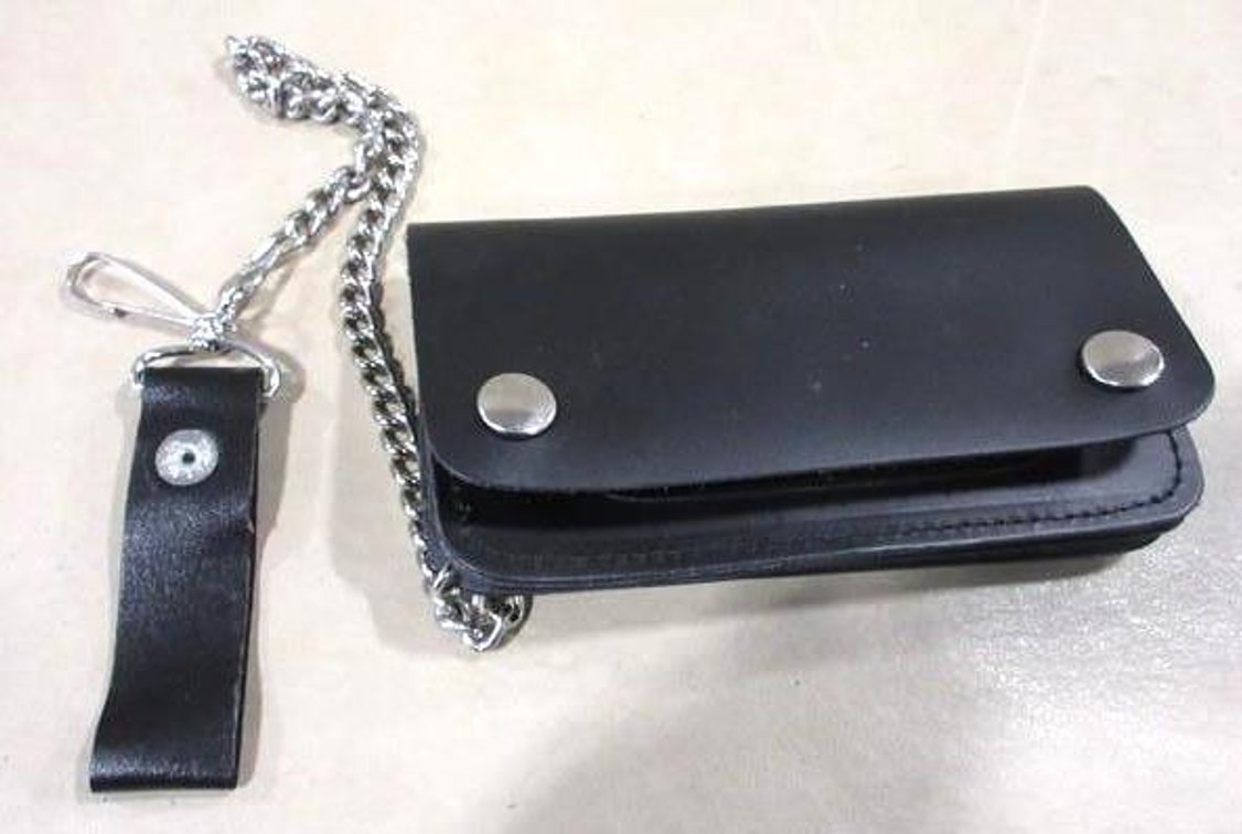 Black leather wallet with chain