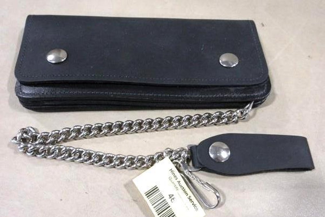 Black leather wallet with chain