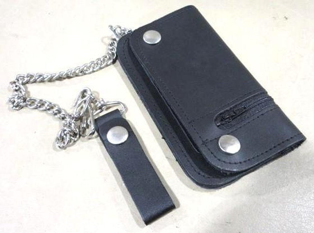Black leather wallet with chain