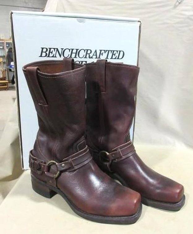 Frye belted harness chestnut boots