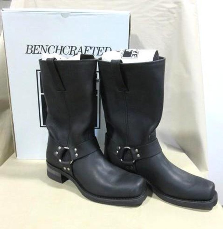 Frye black belted harness boots