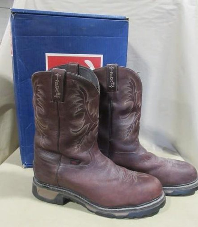 Tony Lama waterproof brown leather steel toe boots (unmatched box)