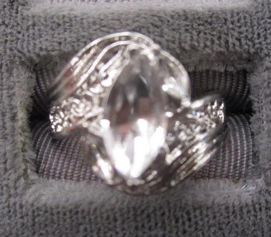 925 marked elegant marquise cut CZ stone ring