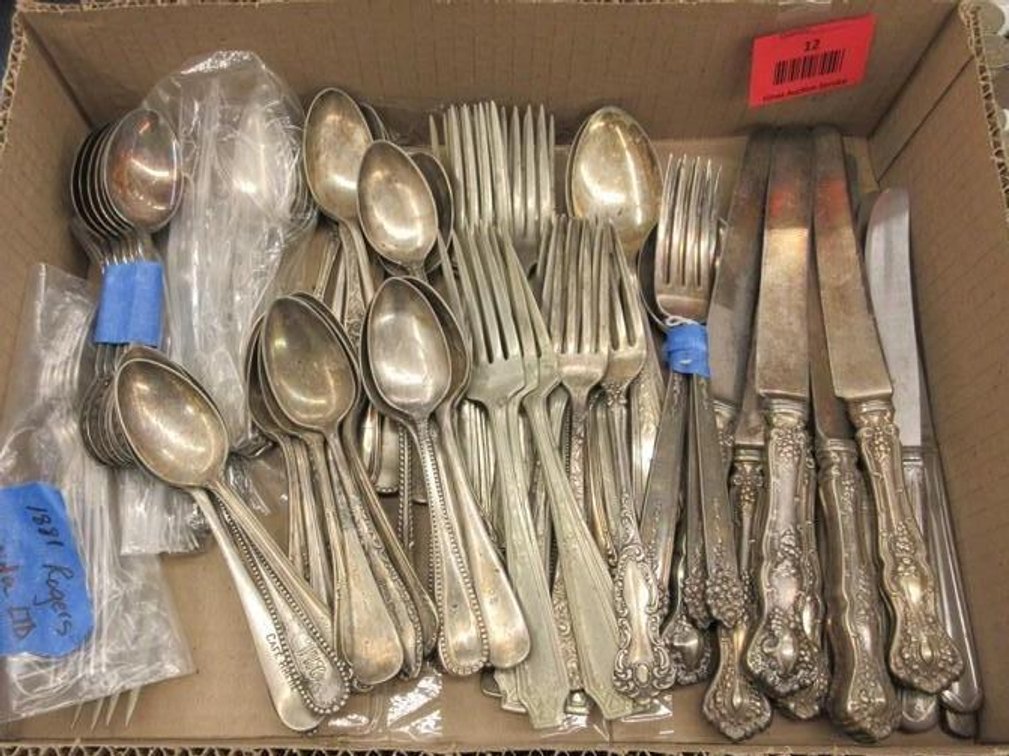 Flat of silverplate flatware