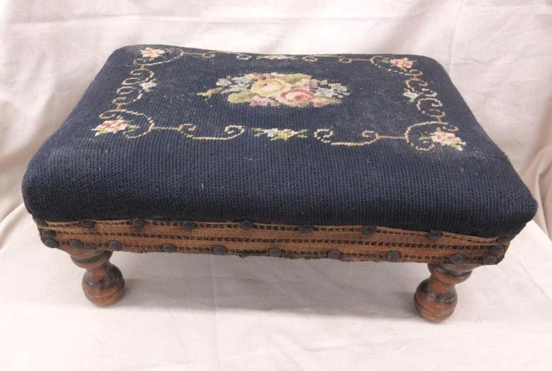 Needlepoint top foot stool