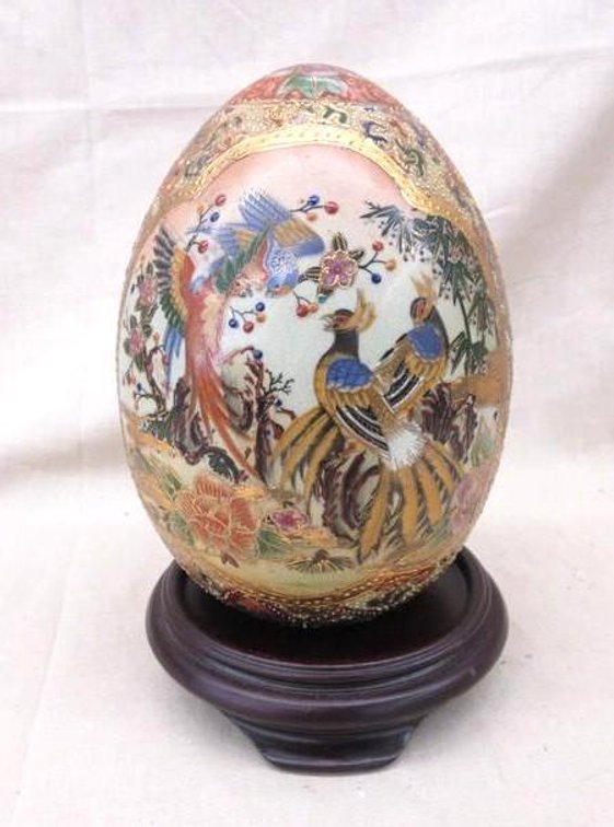 Oriental moriage egg on wood base