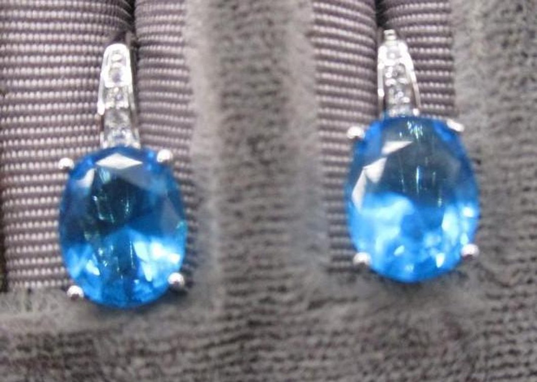 Brilliant blue stone lever back earrings with clear accent stones