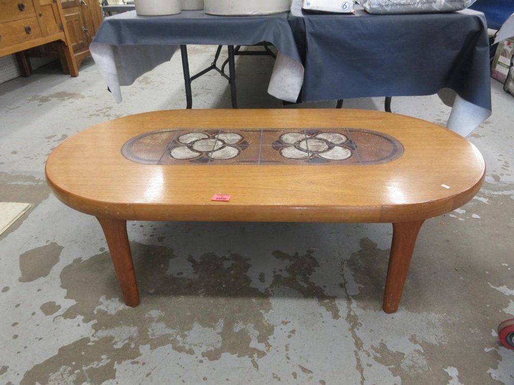Solid wood coffee table with tile inlay