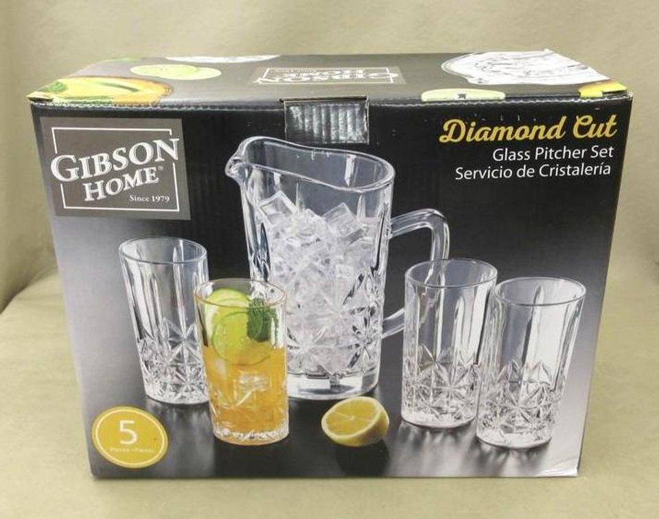 Gibson Home diamond cut glass pitcher set