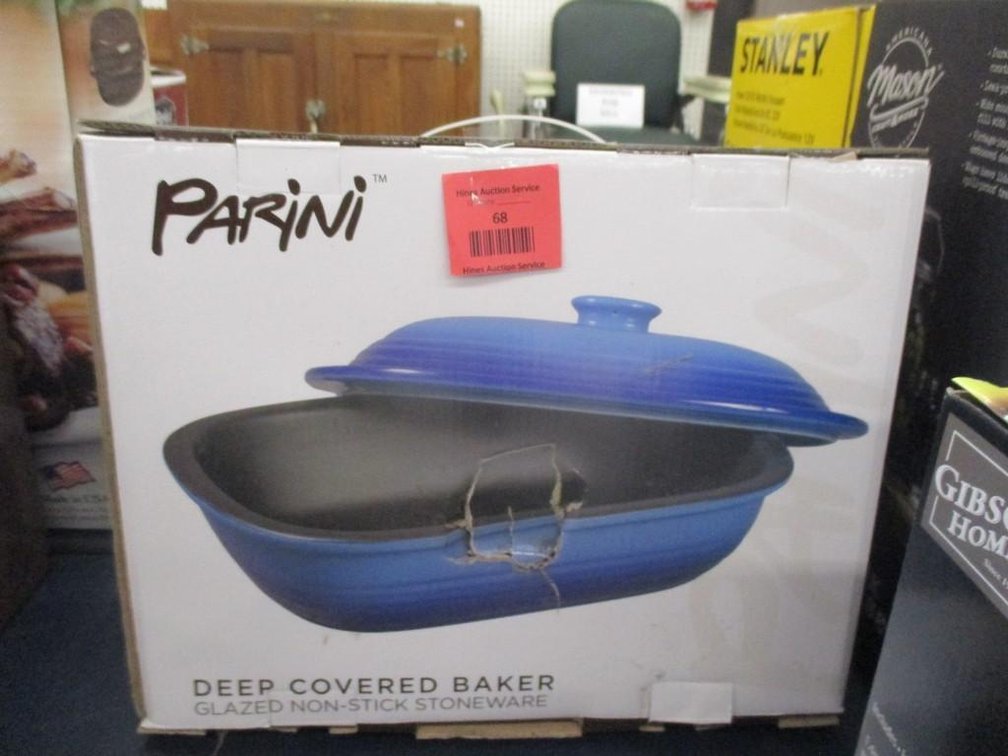 Parini cast iron deep cover baker with lid, glazed non-stick stoneware, blue
