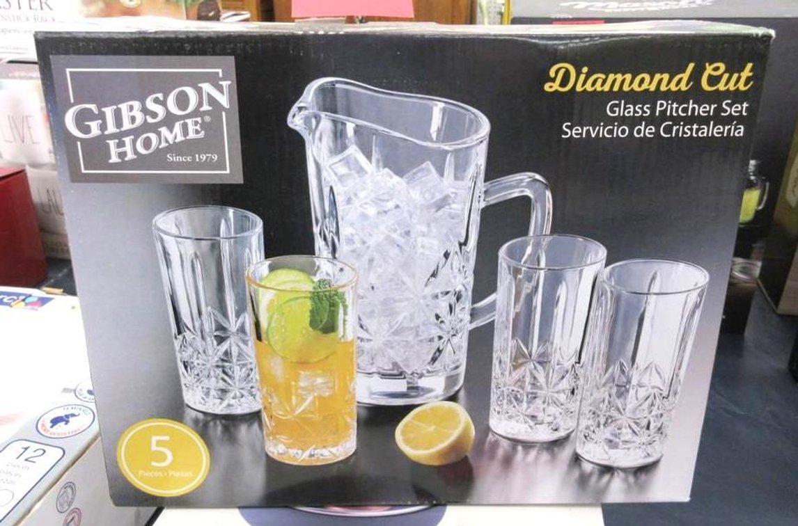 Gibson Home diamond cut glass pitcher set